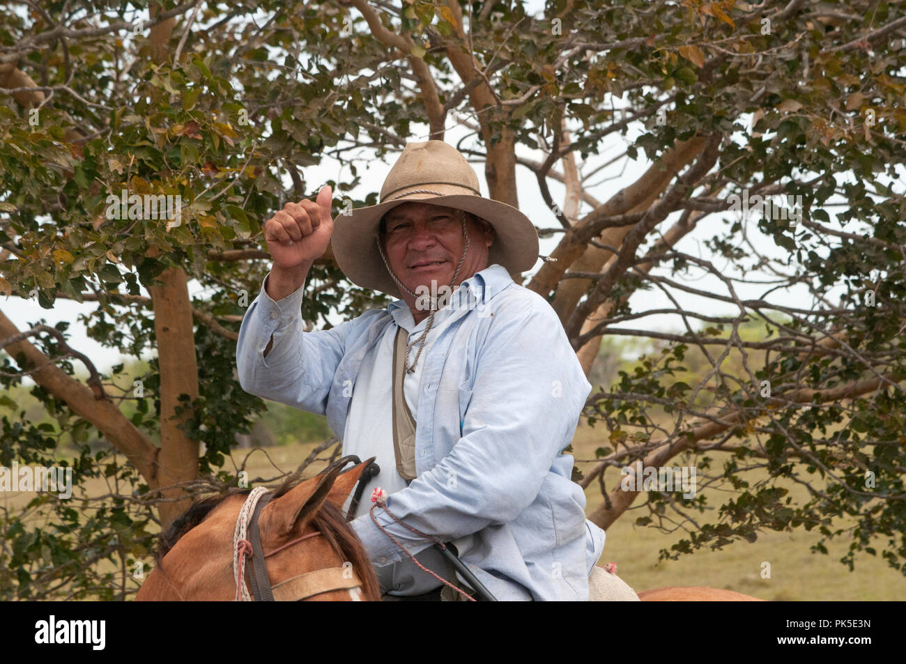 Columbian cowboy on horseback Stock Photo