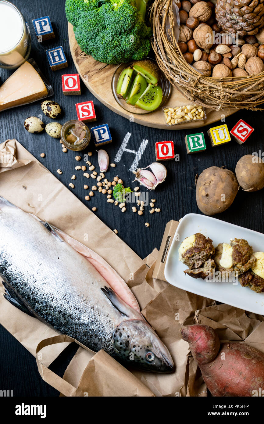 Products containing phosphorus salmon fish, pine nuts, peanuts, anchovy