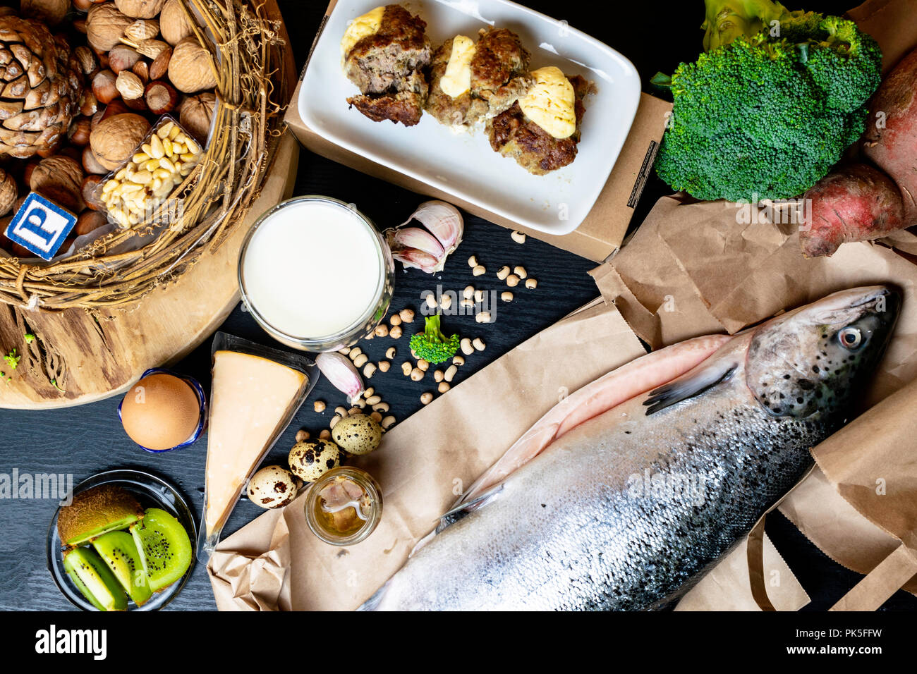 Products containing phosphorus salmon fish, pine nuts, peanuts, anchovy