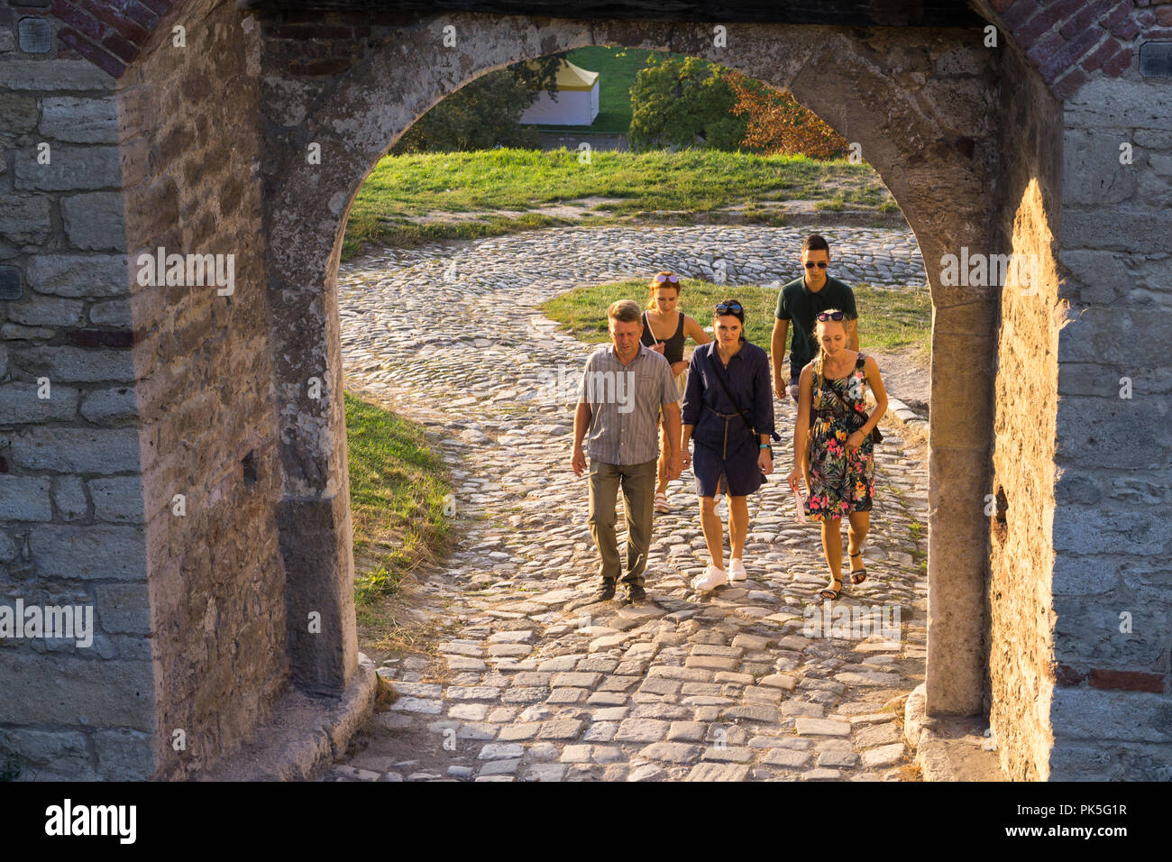 Tourists strolling at the Belgrade fortress Kalemegdan. Serbia. Stock Photo