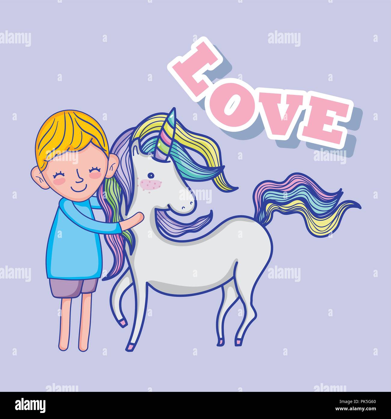 Boy with unicorn Stock Vector Image & Art Alamy