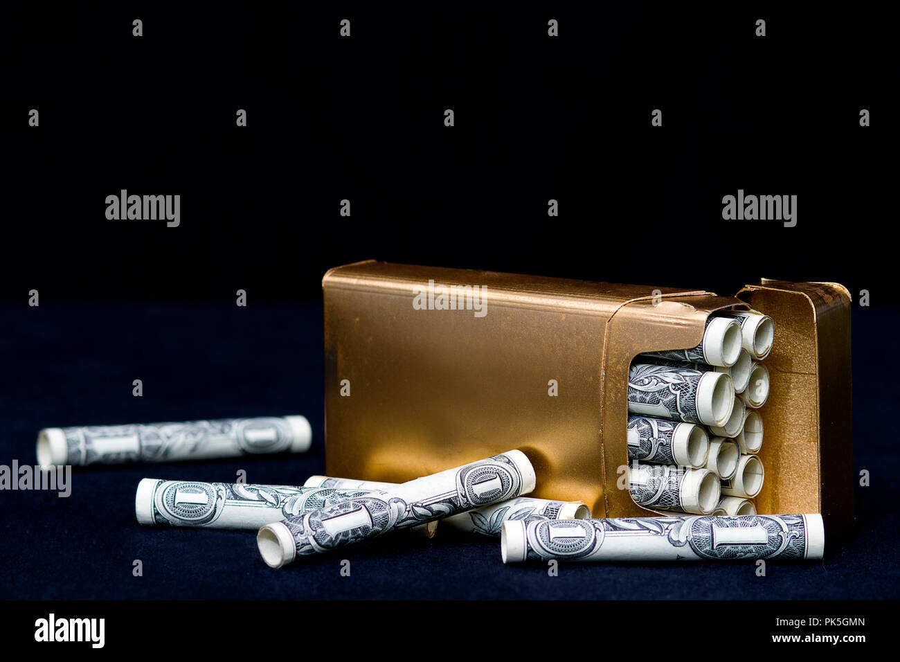 Concept Image of smoking cigarettes costing a lot of money. Dollar