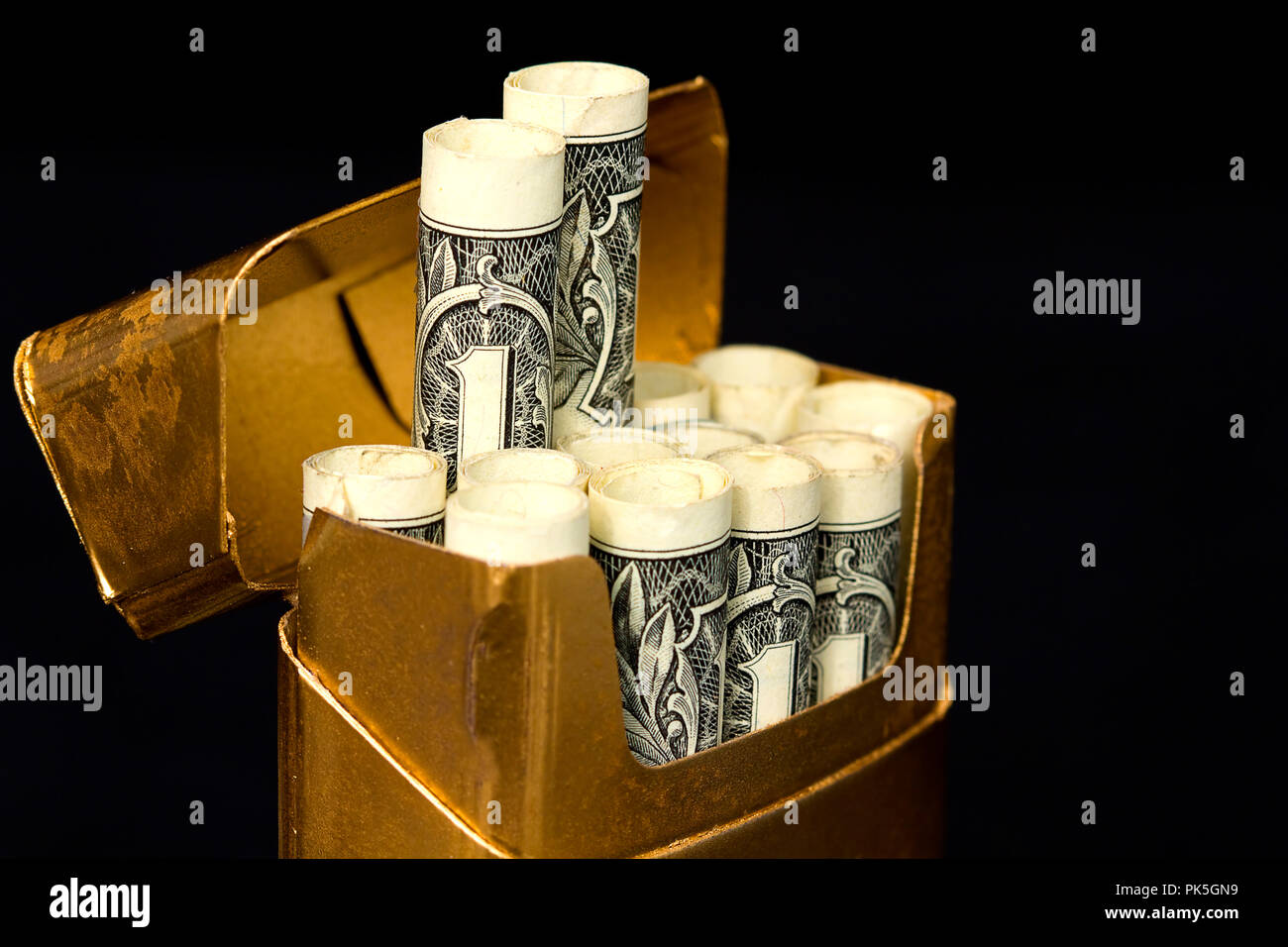 Concept Image of smoking cigarettes costing a lot of money. Dollar