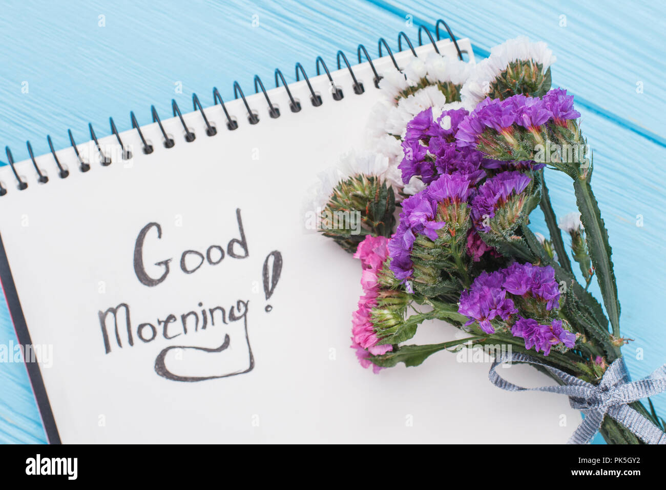 Good Morning Wish Concept Bouquet Of Statice Limonium Flowers And