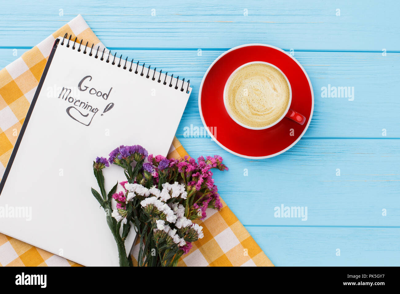 Good Morning Concept Cop Of Coffee And Flowers Pleasant Surprise