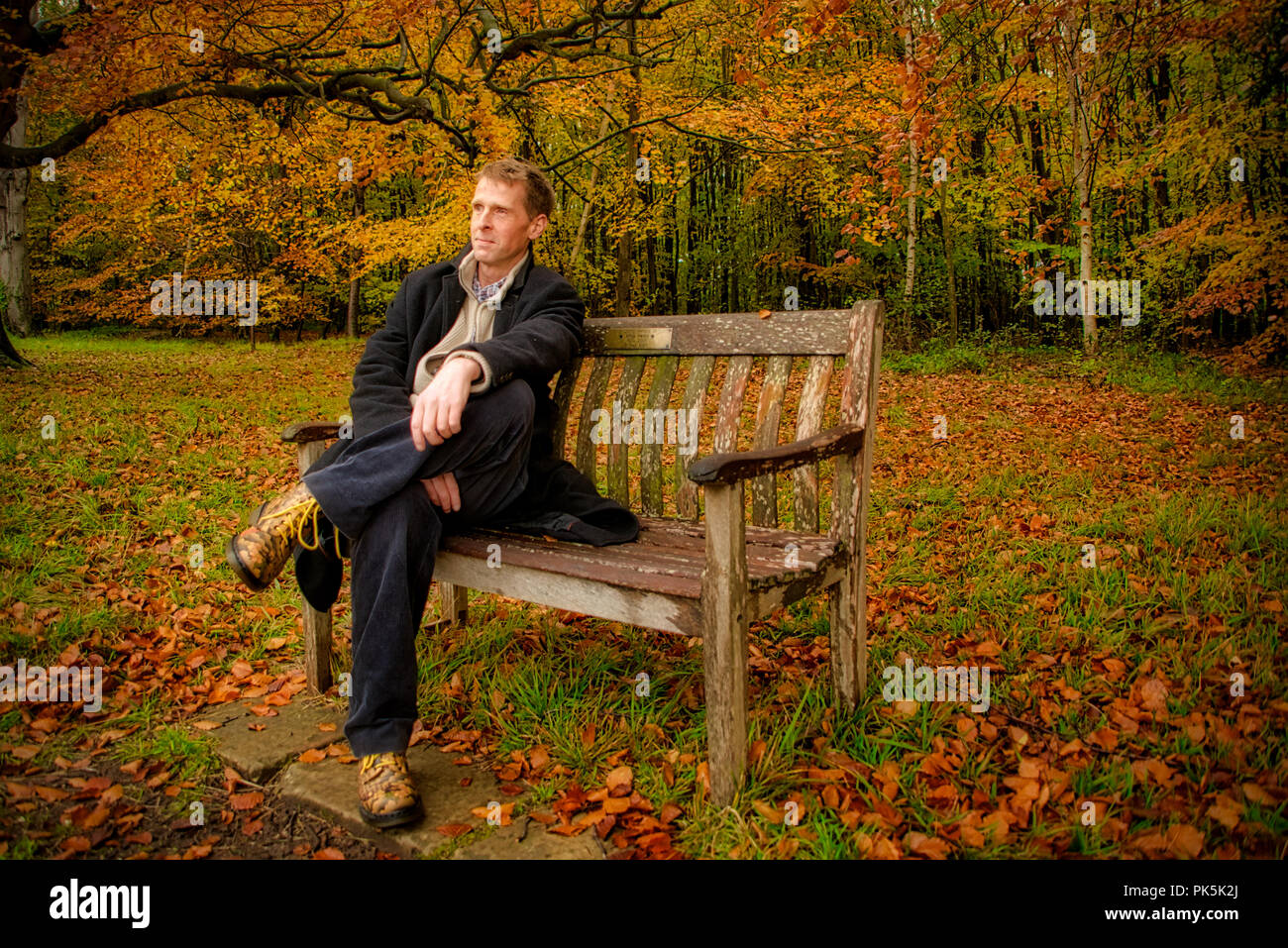 Man sits on bench in hi-res stock photography and images - Alamy
