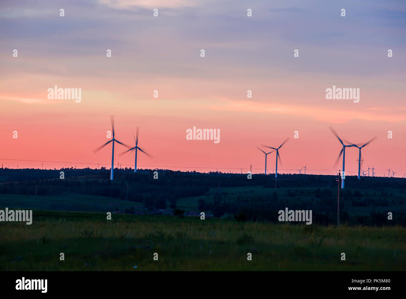 In the evening, the silhouette of wind turbines Stock Photo - Alamy