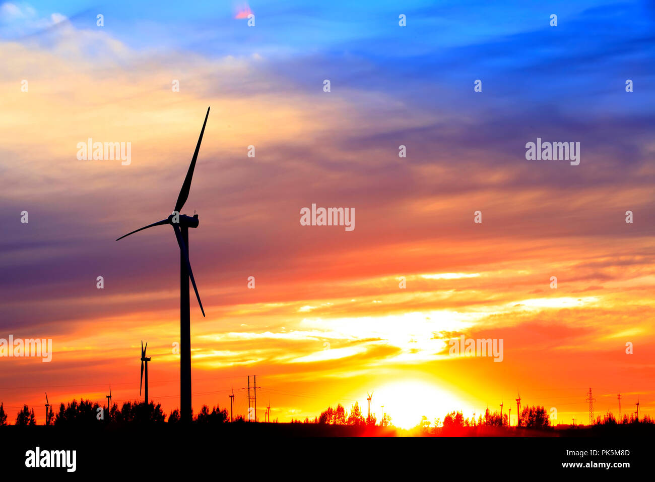 In the evening, the silhouette of wind turbines Stock Photo - Alamy