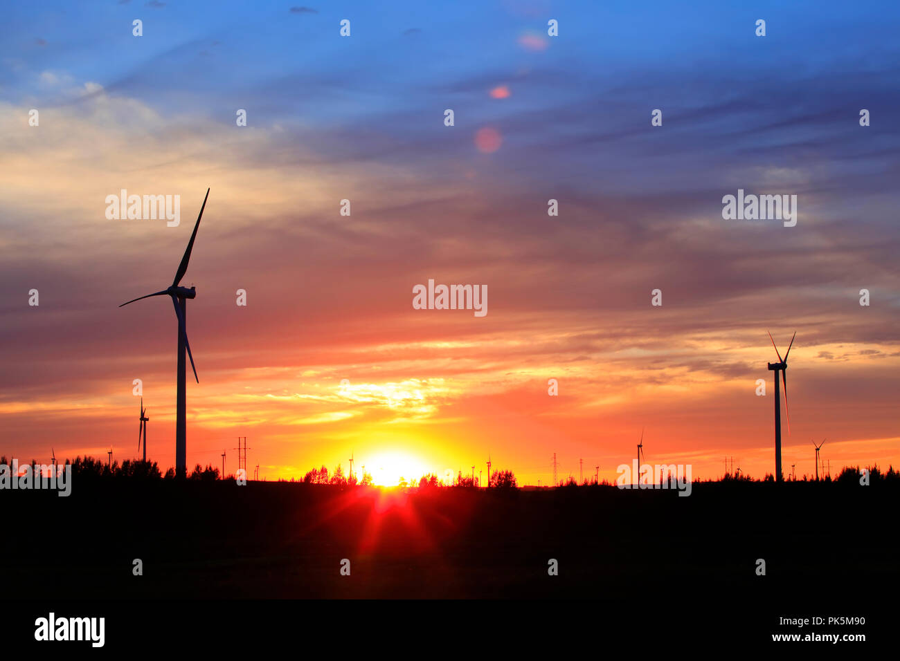 In the evening, the silhouette of wind turbines Stock Photo - Alamy