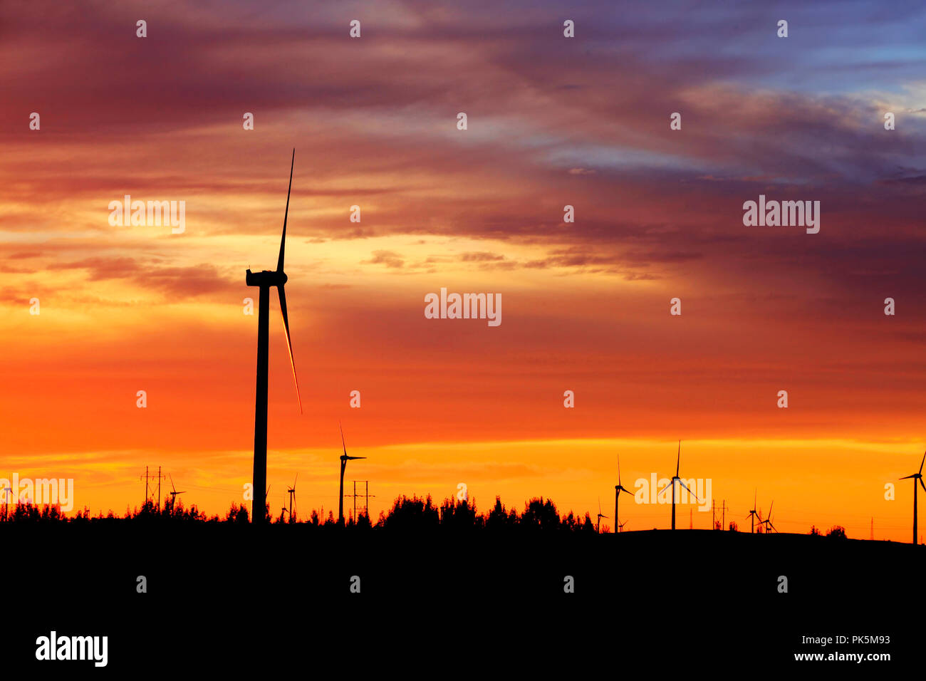 In the evening, the silhouette of wind turbines Stock Photo - Alamy