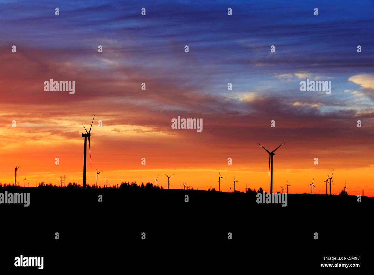 In the evening, the silhouette of wind turbines Stock Photo - Alamy