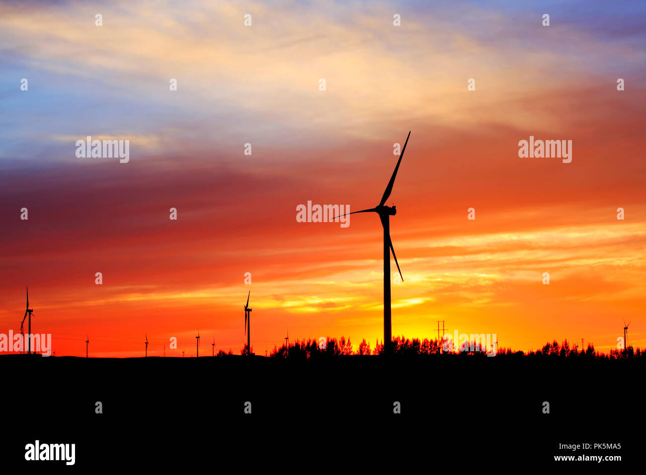 In the evening, the silhouette of wind turbines Stock Photo - Alamy