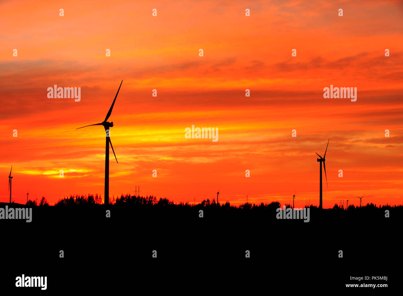 In the evening, the silhouette of wind turbines Stock Photo - Alamy