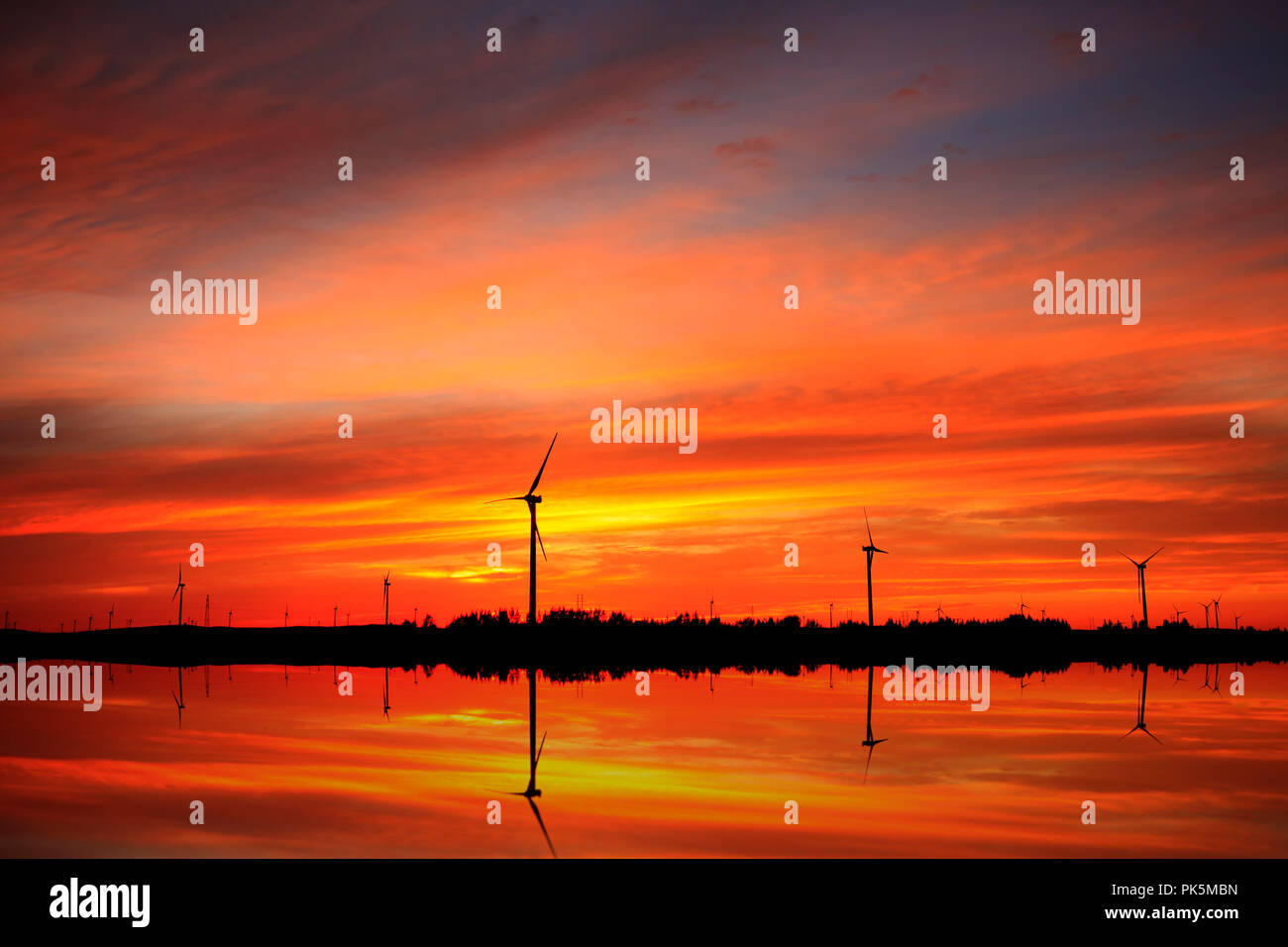 In the evening, the silhouette of wind turbines Stock Photo - Alamy