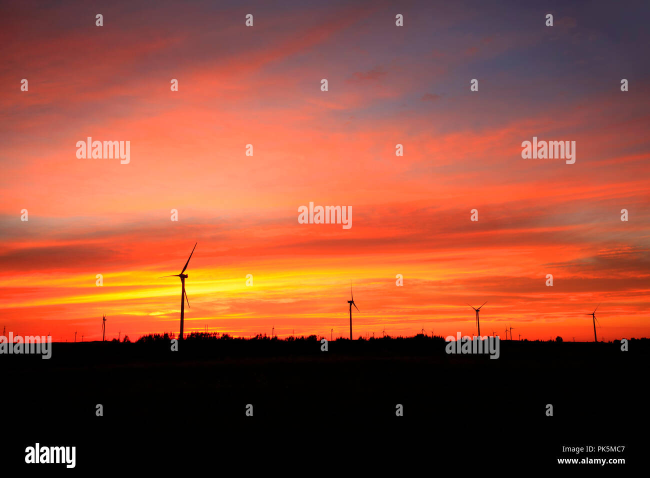 In the evening, the silhouette of wind turbines Stock Photo - Alamy