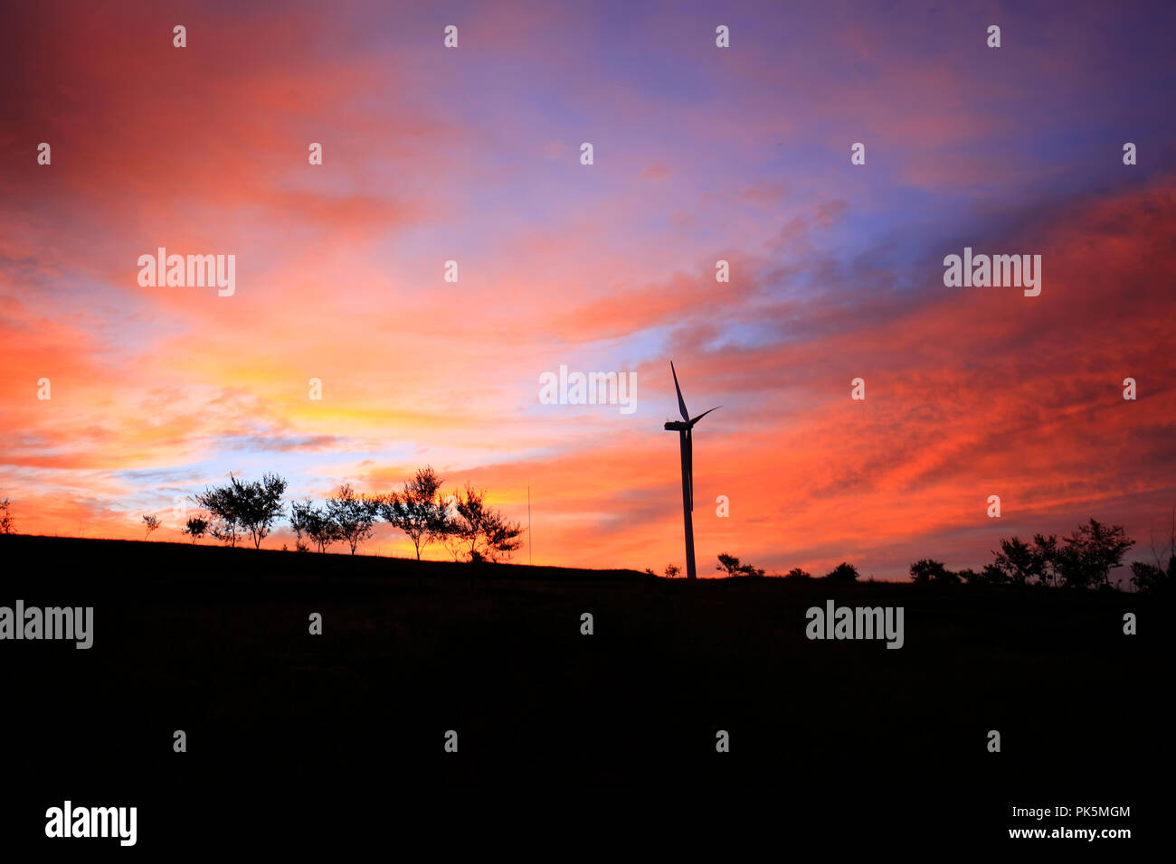 In the evening, the silhouette of wind turbines Stock Photo - Alamy