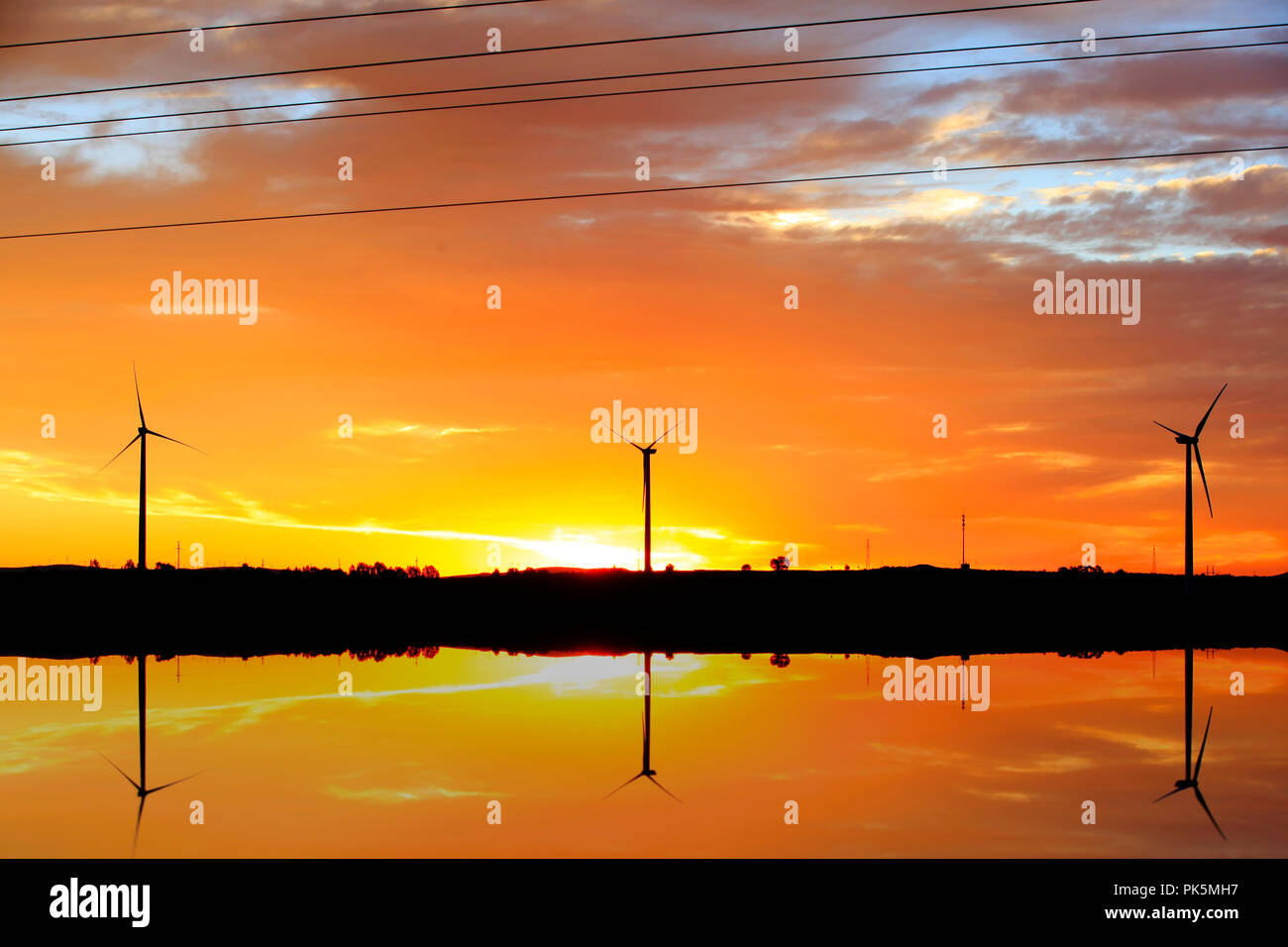In the evening, the silhouette of wind turbines Stock Photo - Alamy