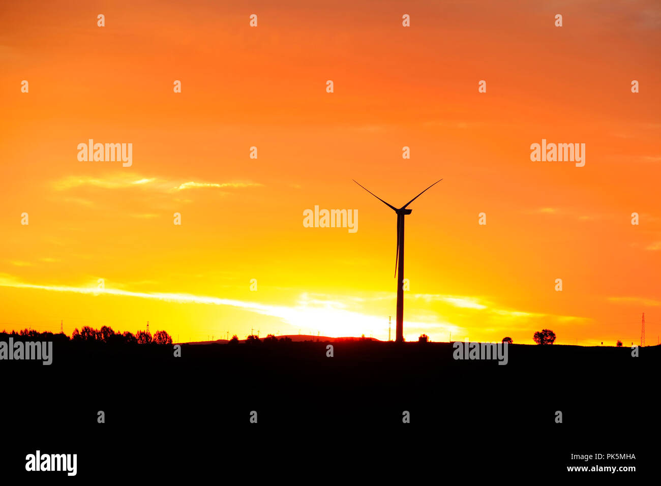 In the evening, the silhouette of wind turbines Stock Photo - Alamy