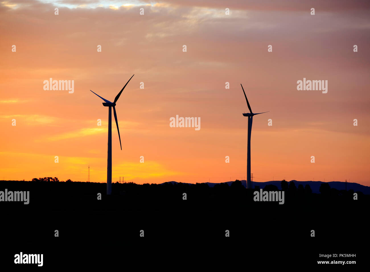 In the evening, the silhouette of wind turbines Stock Photo - Alamy
