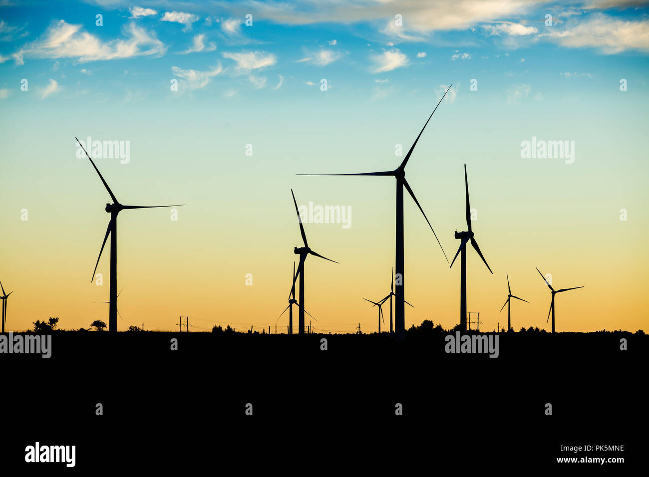 In the evening, the silhouette of wind turbines Stock Photo - Alamy