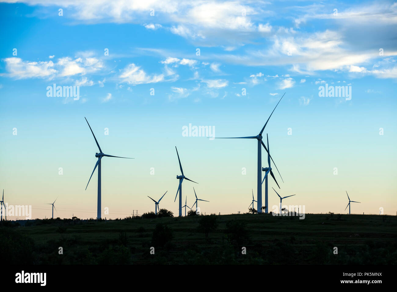 In the evening, the silhouette of wind turbines Stock Photo - Alamy