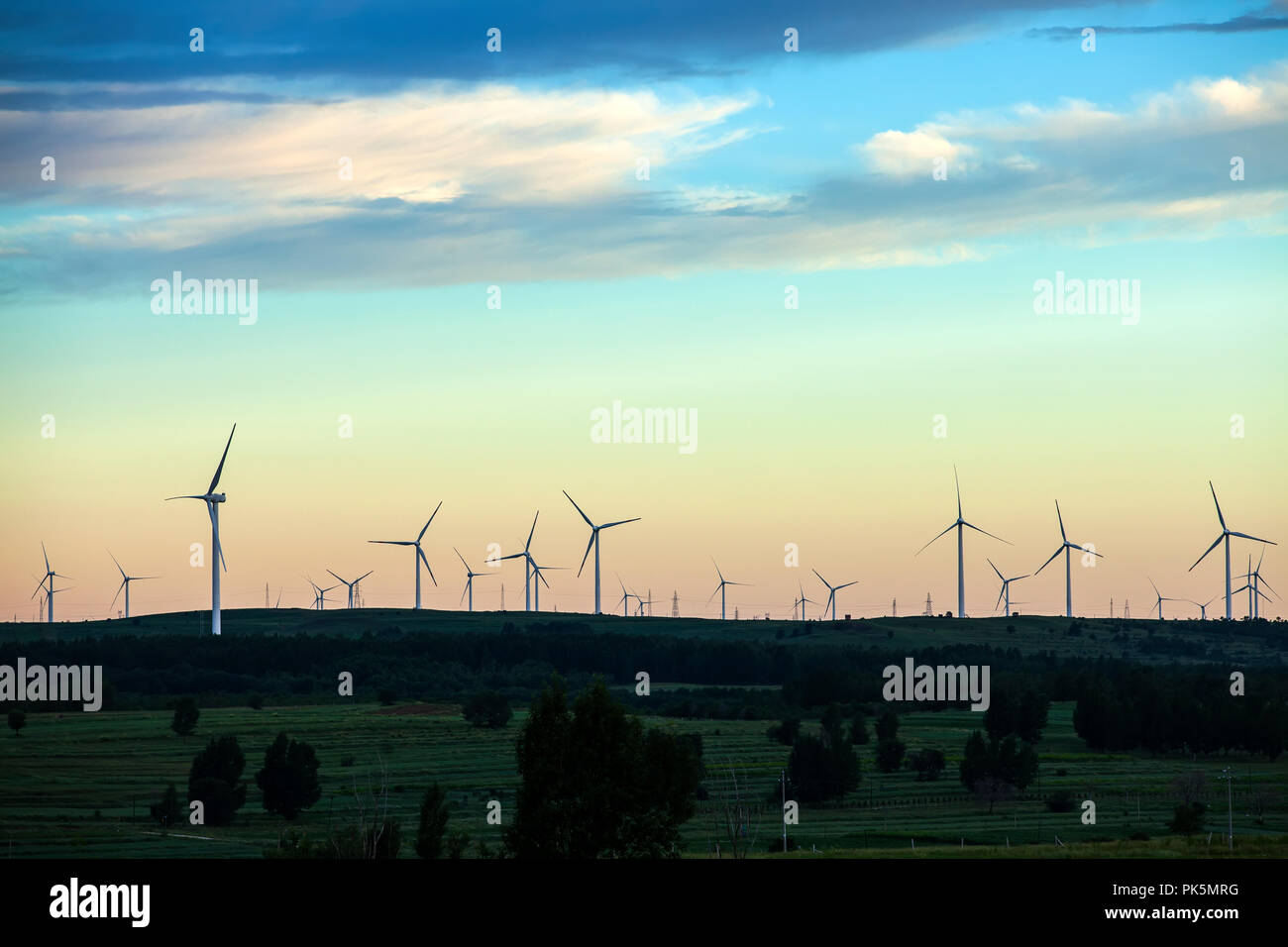 In the evening, the silhouette of wind turbines Stock Photo - Alamy