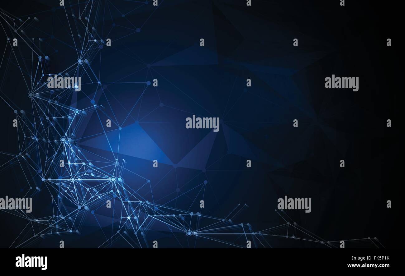 Illustration Abstract Molecules with Circles, Lines, Geometric, Polygon, Triangle pattern. Vector design network communication technology on dark blue Stock Vector