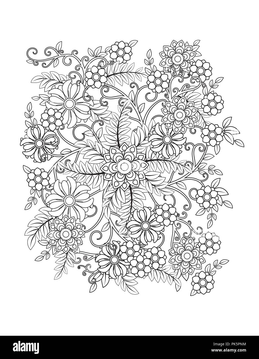 Floral mandala pattern in black and white. Adult coloring book page ...