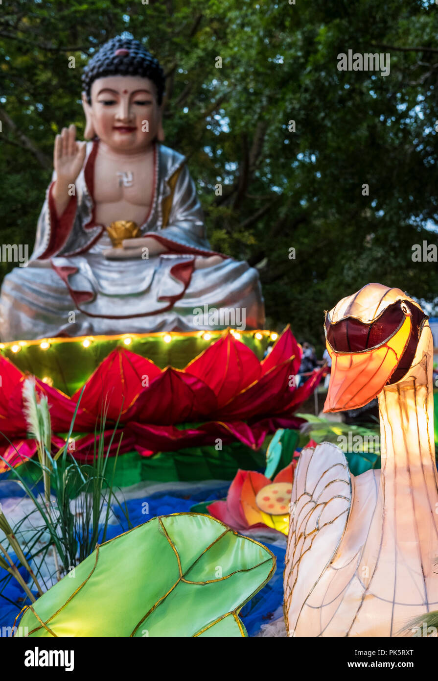 Buddha, Lotus and swan Chinese Lanterns in the park during Lantern