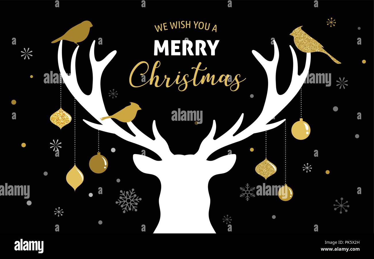 Merry Christmas banner, Xmas template background with deer silhouette ...