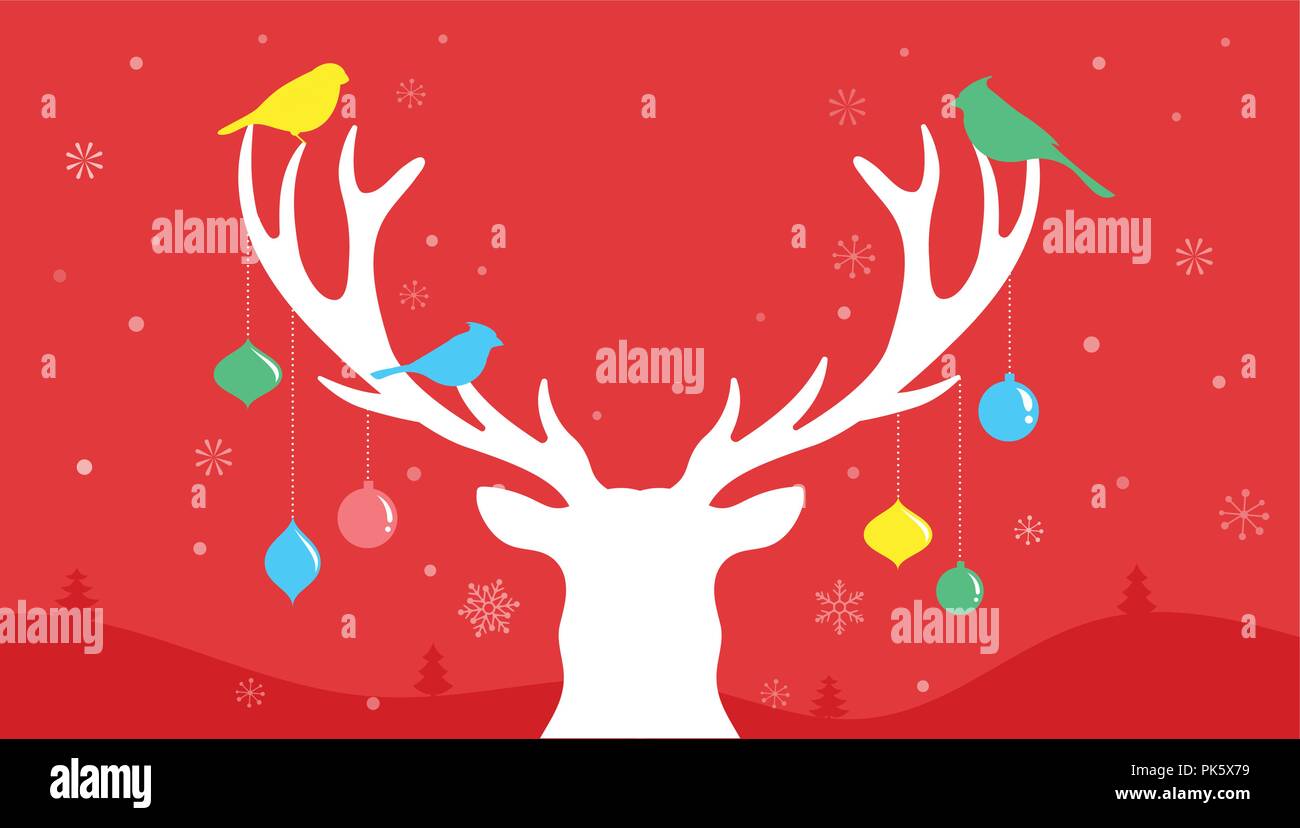 Merry Christmas banner, Xmas template background with deer silhouette, vector illustration Stock Vector