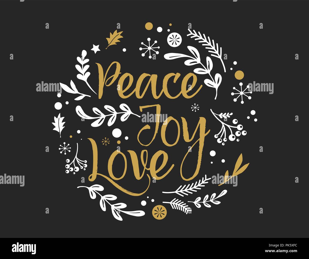 Merry Christmas Background with Typography, Lettering. Greeting card - Peace, Joy, Love - stock vector Stock Vector