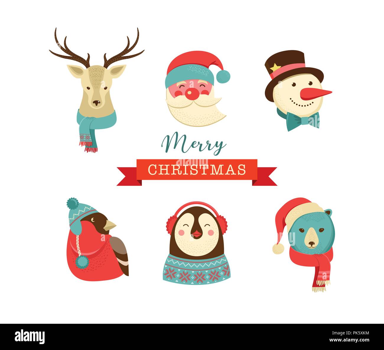 Merry Christmas icons, retro style elements and illustration, tags and labels Stock Vector