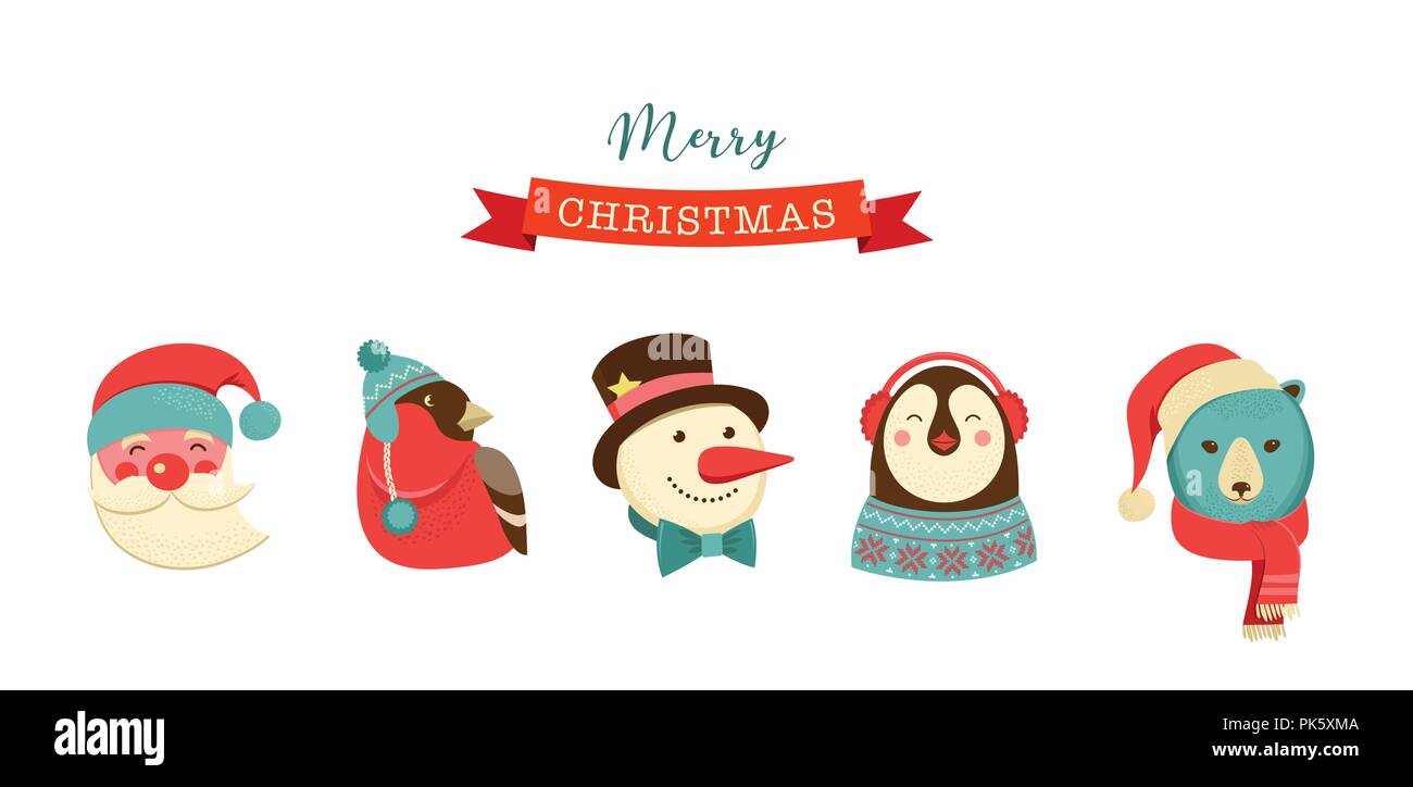 Merry Christmas icons, retro style elements and illustration, tags and labels Stock Vector