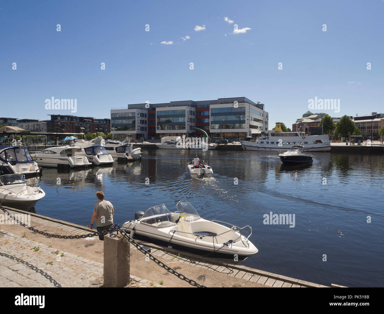 View from Bryggudden in Karlstad Värmland Sweden, restaurants and