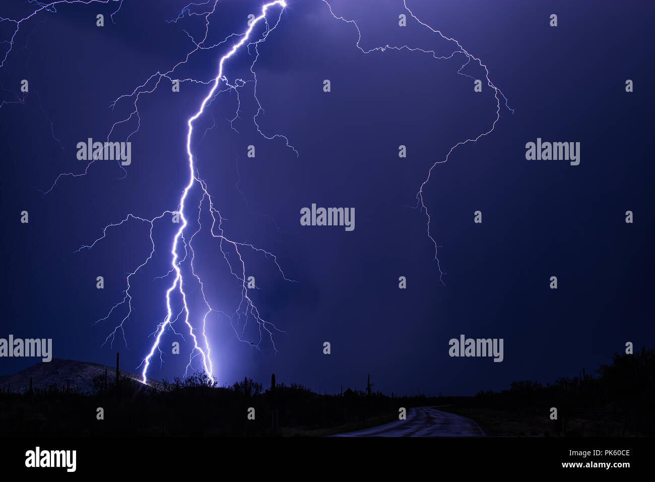 Lightning bolt in a thunderstorm in the desert near Tucson, Arizona