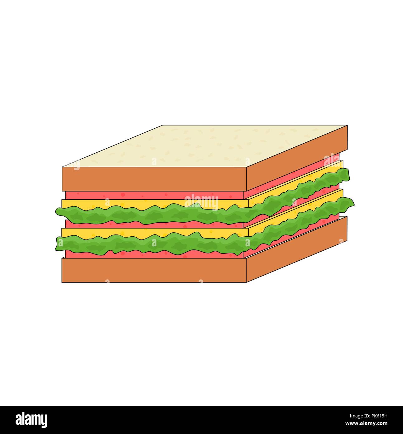 Isolated tasty fast food cheese sandwich , vector icon Stock Vector