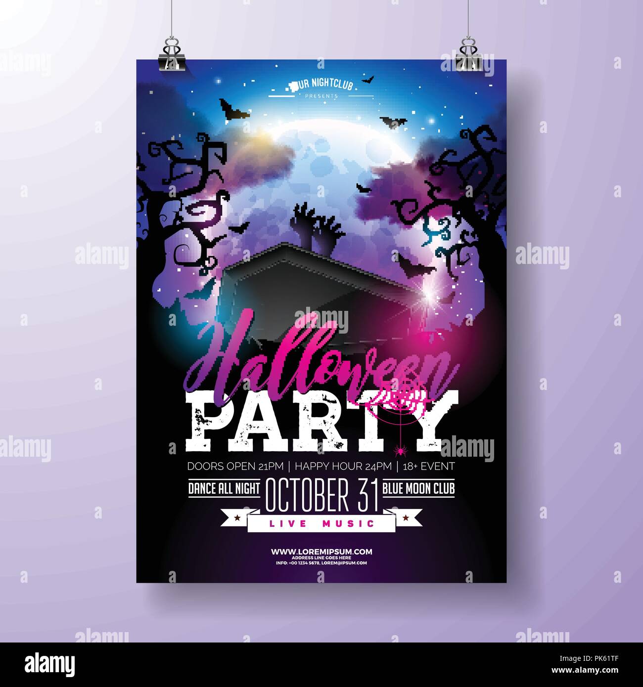 halloween party flyer vector illustration with black coffin zombie flyer