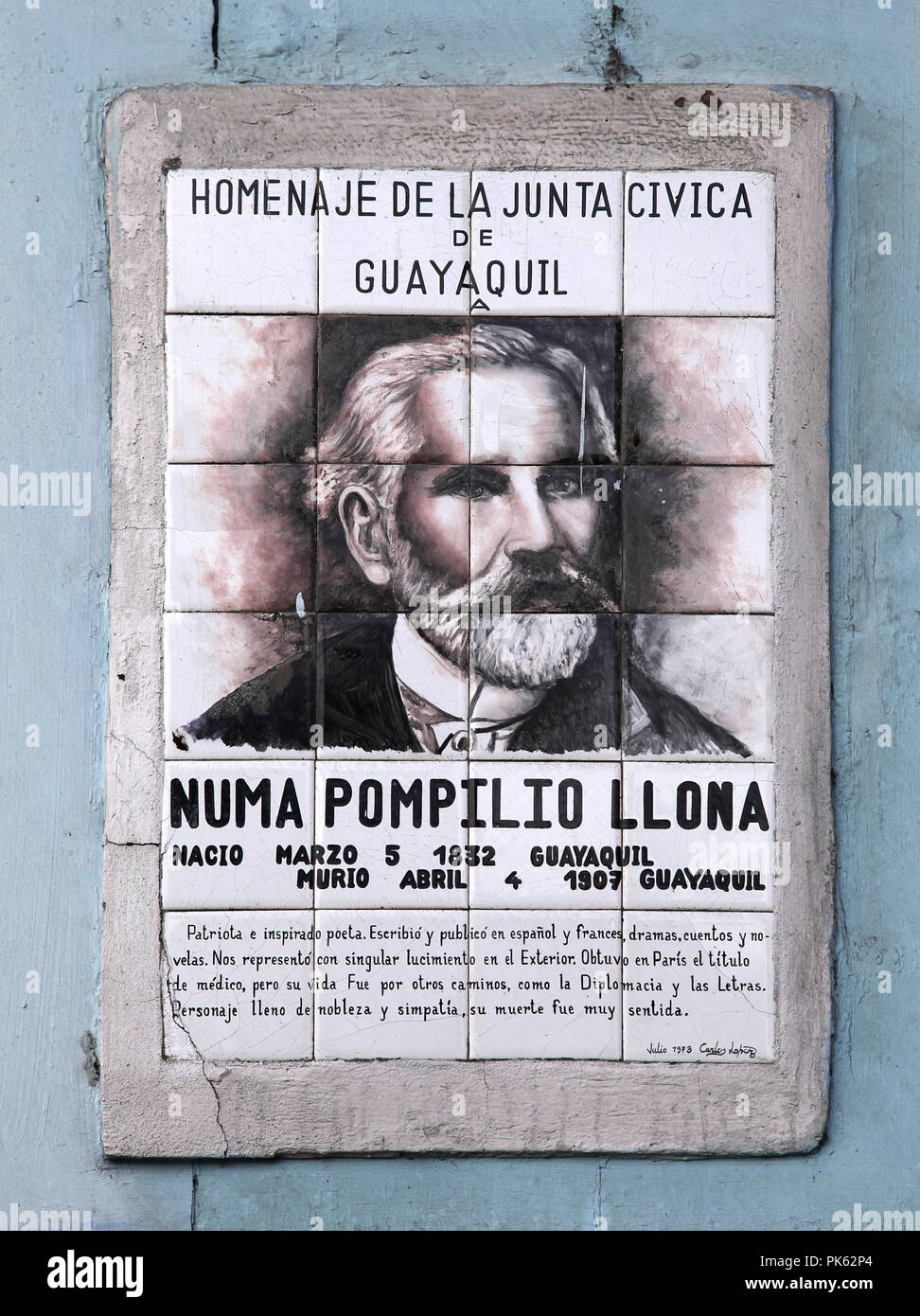 Numa Pompilio Llona 1832-1907 Ecuadorian poet diplomat. the Barrio neighborhood Las Peñas in Guayaquil named a street  after Numa Pompilio Llona. Stock Photo