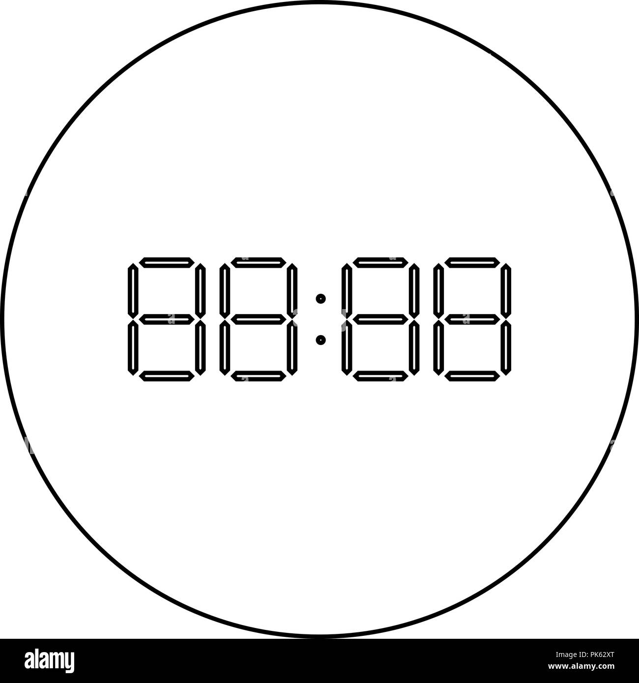 Digital clock face icon black color in round circle outline vector I Stock Vector