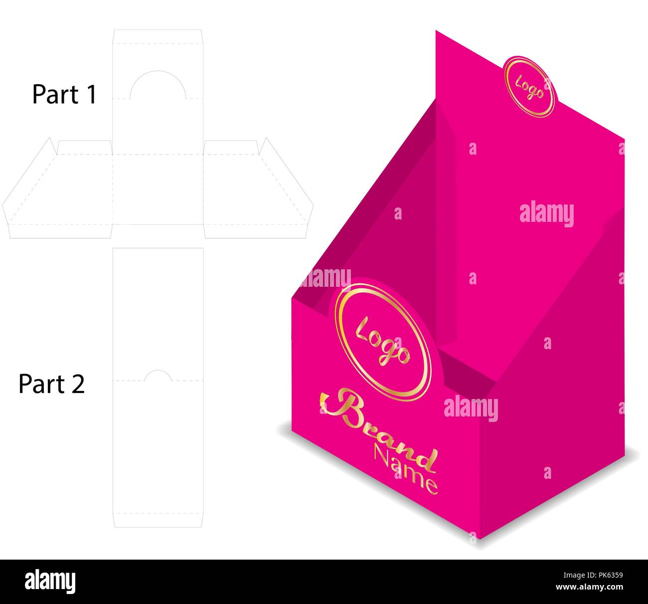 container display 3d mockup with dieline template Stock Vector