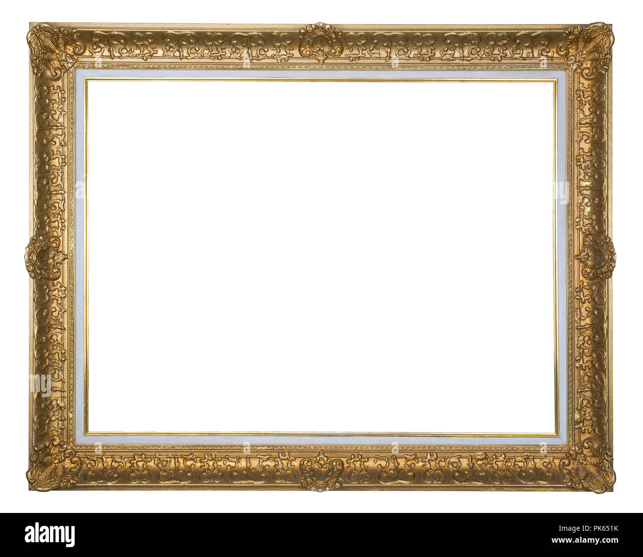 Beautiful antique picture frame gold-plated with decoration and extra passe-partout frame Stock Photo