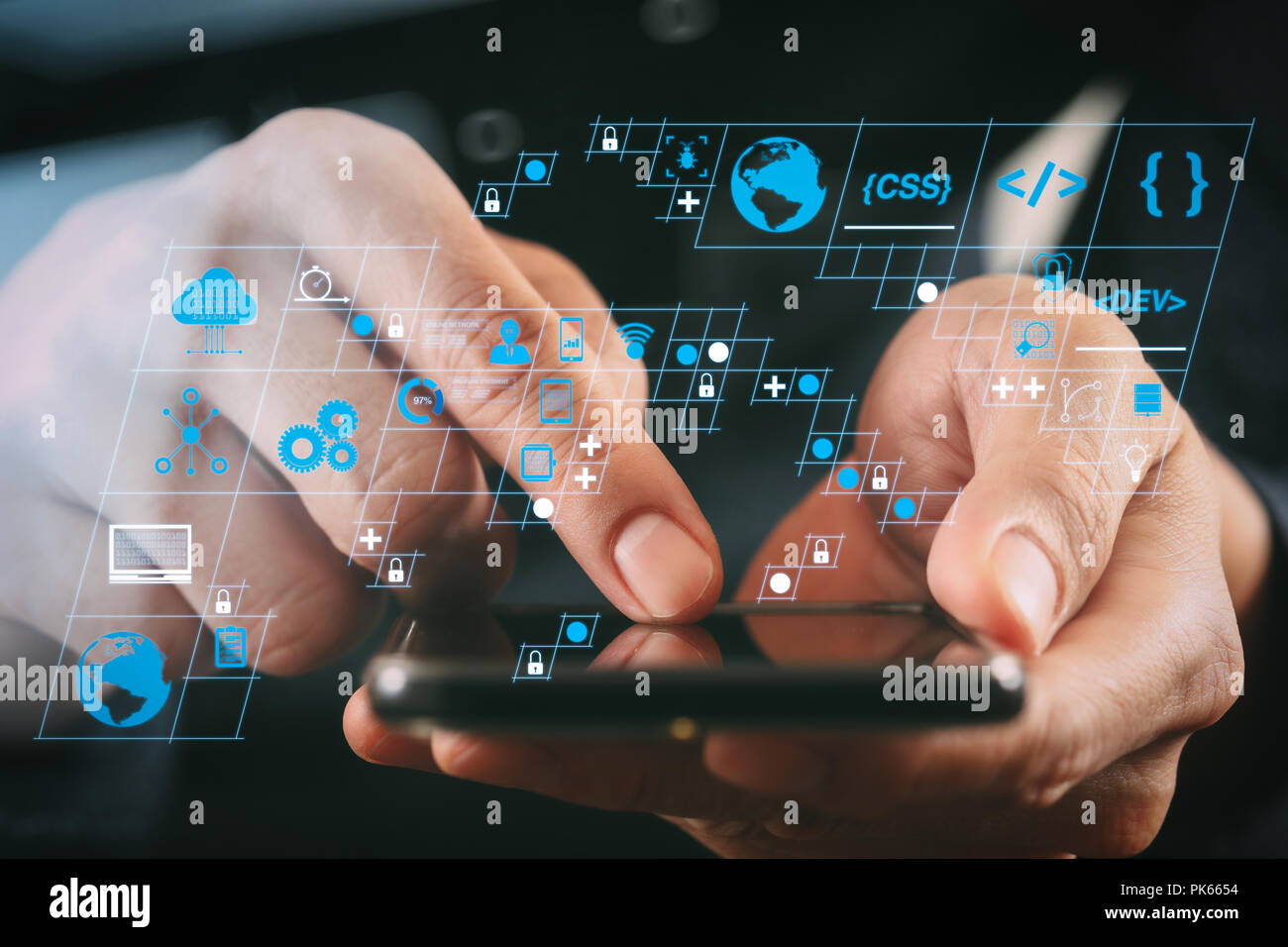 Coding software developer work with AR new design dashboard computer ...