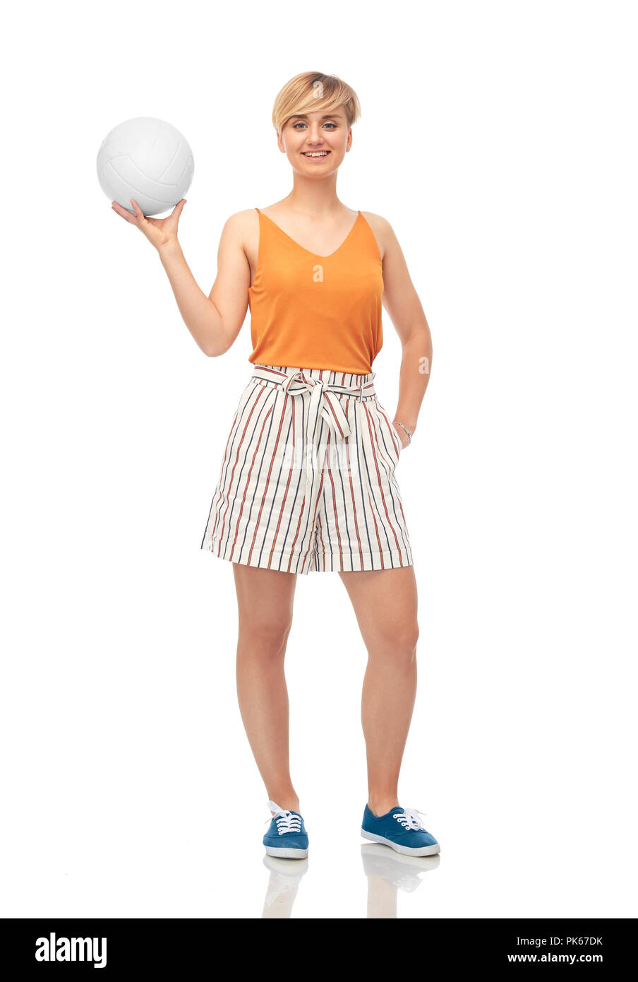 smiling teenage girl with volleyball Stock Photo