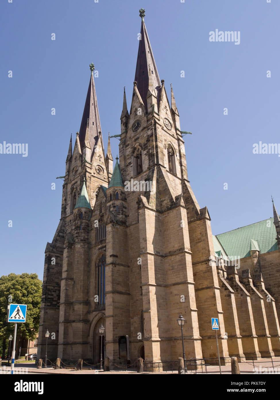 Skara Cathedral in 13th century Gothic style is a bishops seat in the Swedish town of Skara Stock Photo