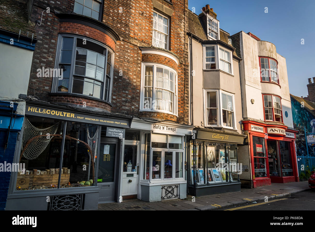 High Street with antique shops and galleries, Hastings Old Town, East