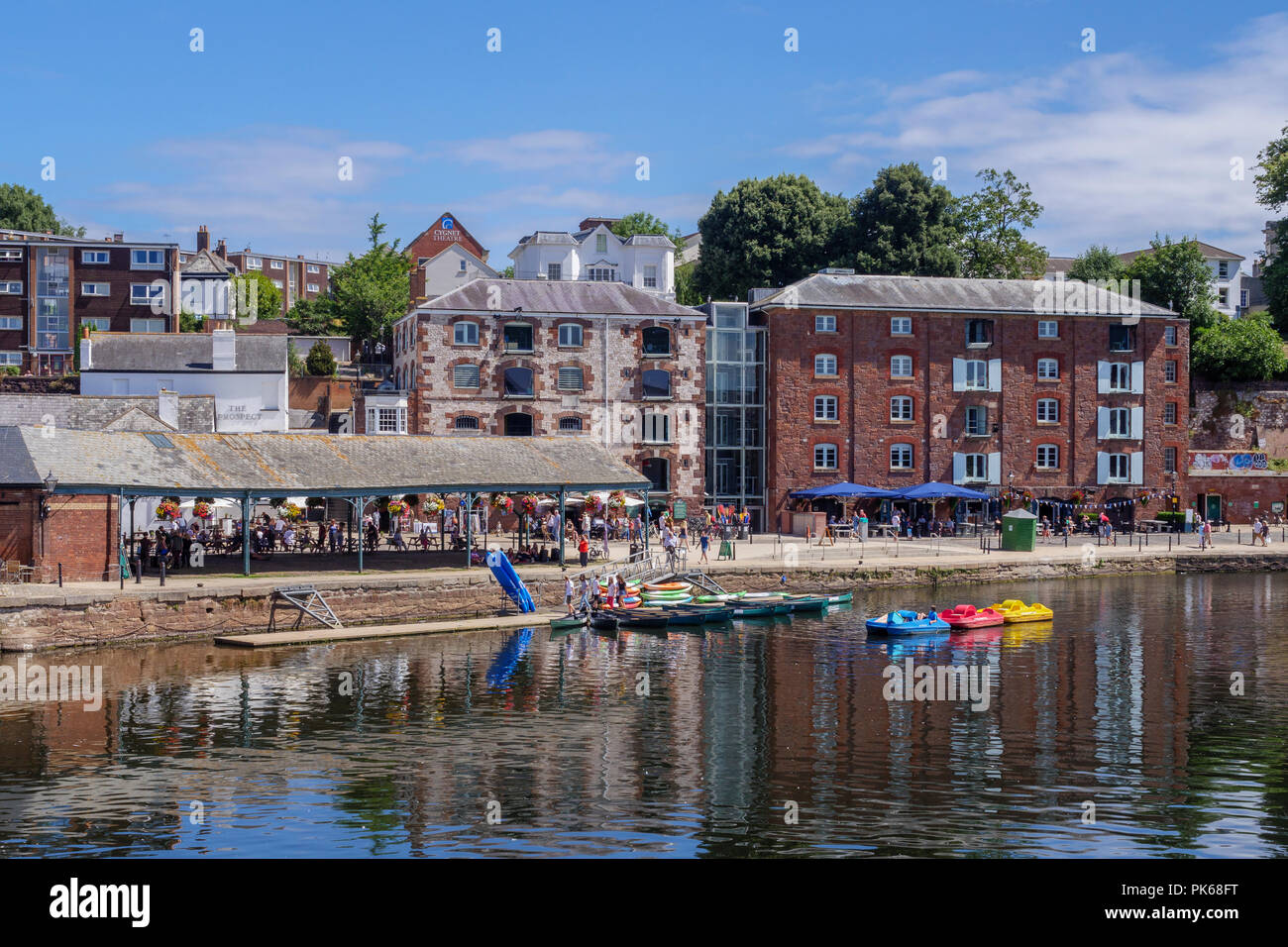 Old bonded warehouses now craft shops River Exe Exeter Quay Exeter Devon England Stock Photo