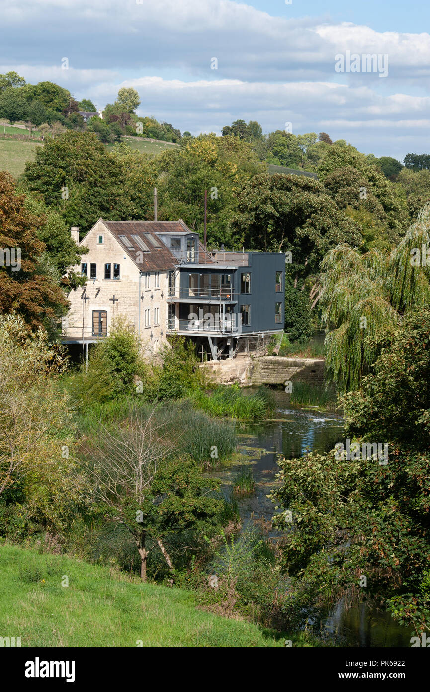 A view of Weavers Mill and Avoncliff Weir on the River Avon near