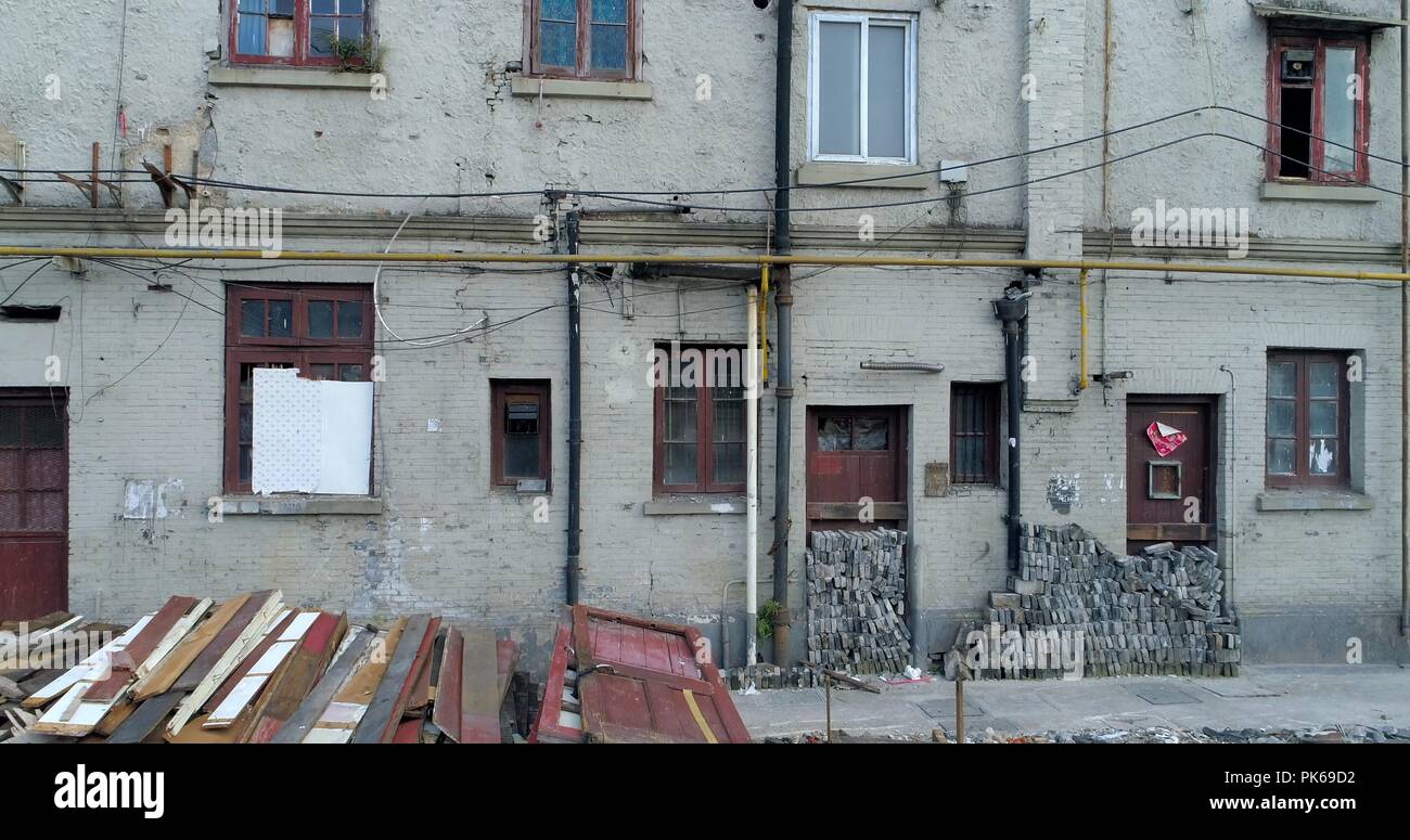 Disappearing neighborhoods of old Shanghai. One of the very few remaining old Shanghai style residential areas shortly before its demolition. Stock Photo