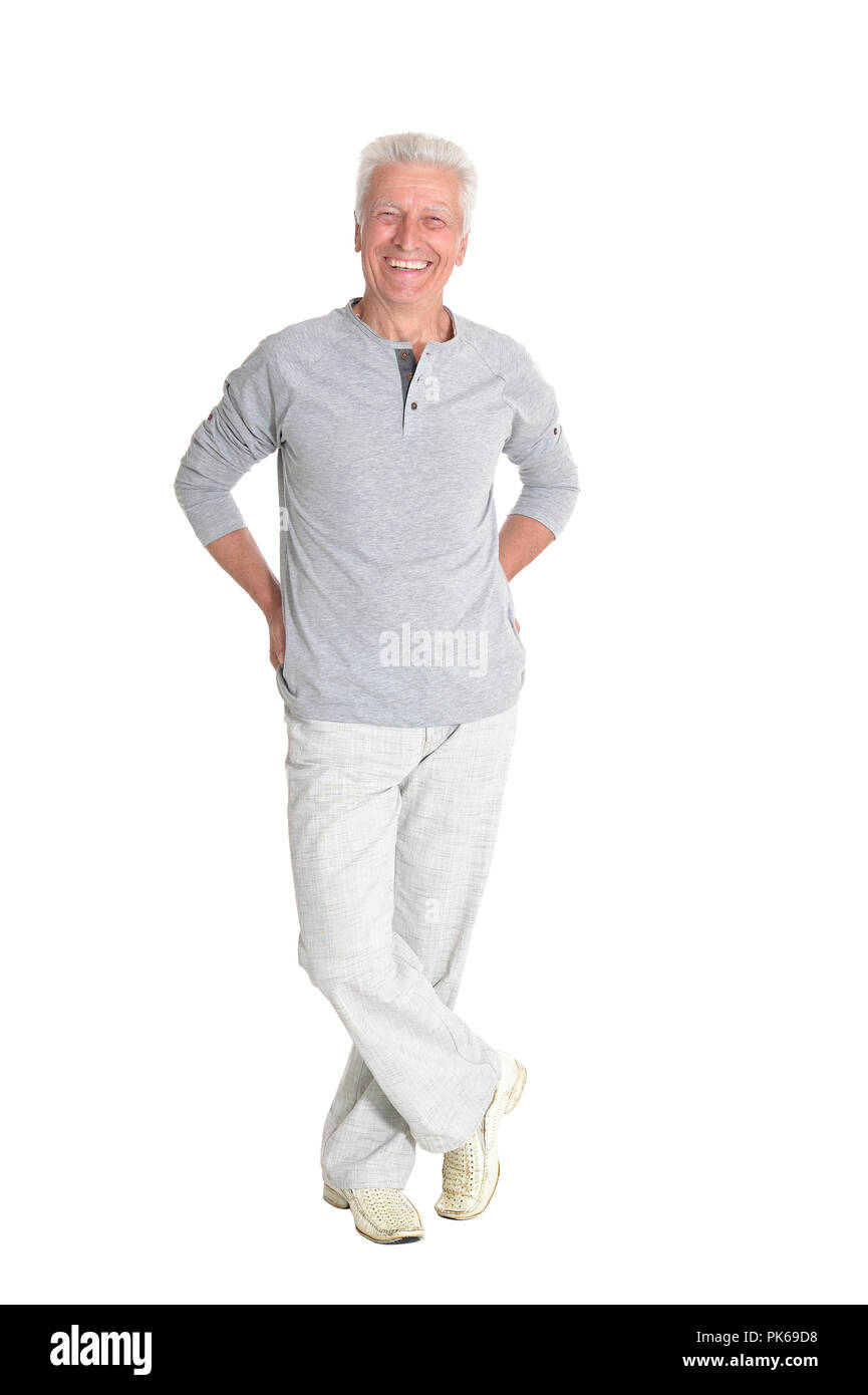 portrait of senior man posing isolated on white background Stock Photo ...